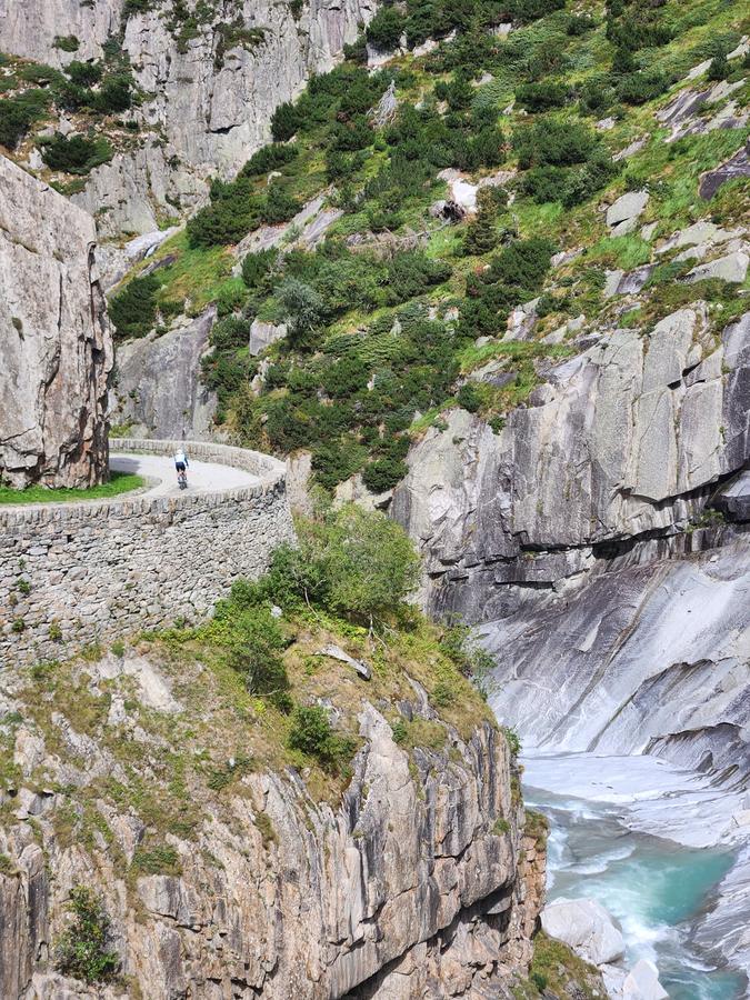 A rider on the old road through the Schöllenen Gorge near the Devil's Bridge