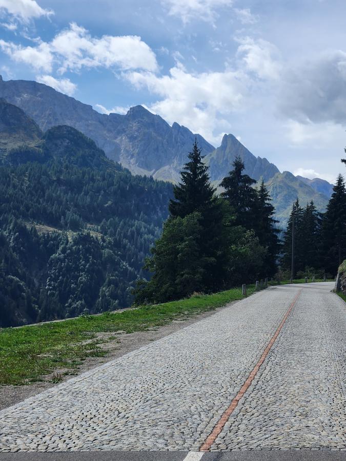 The cobbled Tremola road climbing above Airolo